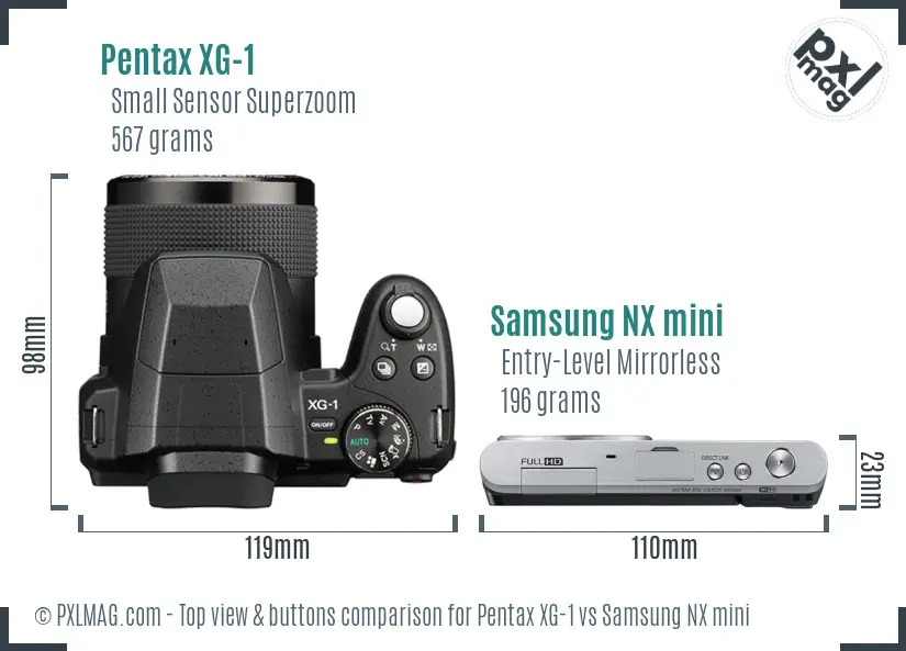 Pentax XG-1 vs Samsung NX mini top view buttons comparison