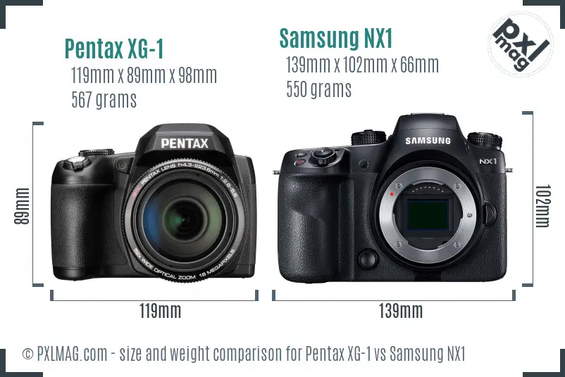 Pentax XG-1 vs Samsung NX1 size comparison