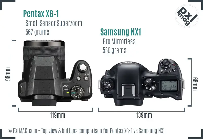 Pentax XG-1 vs Samsung NX1 top view buttons comparison