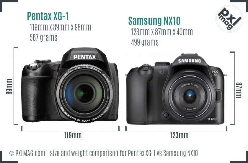 Pentax XG-1 vs Samsung NX10 size comparison
