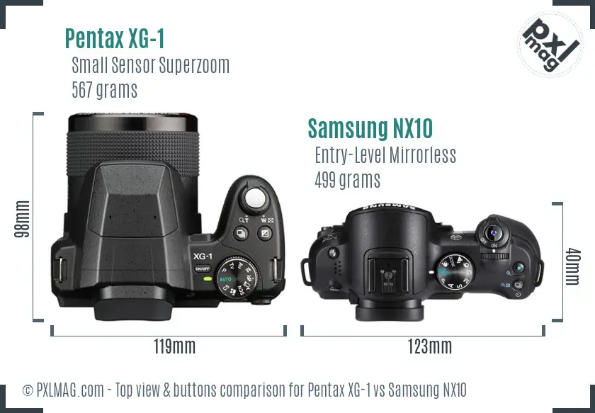 Pentax XG-1 vs Samsung NX10 top view buttons comparison
