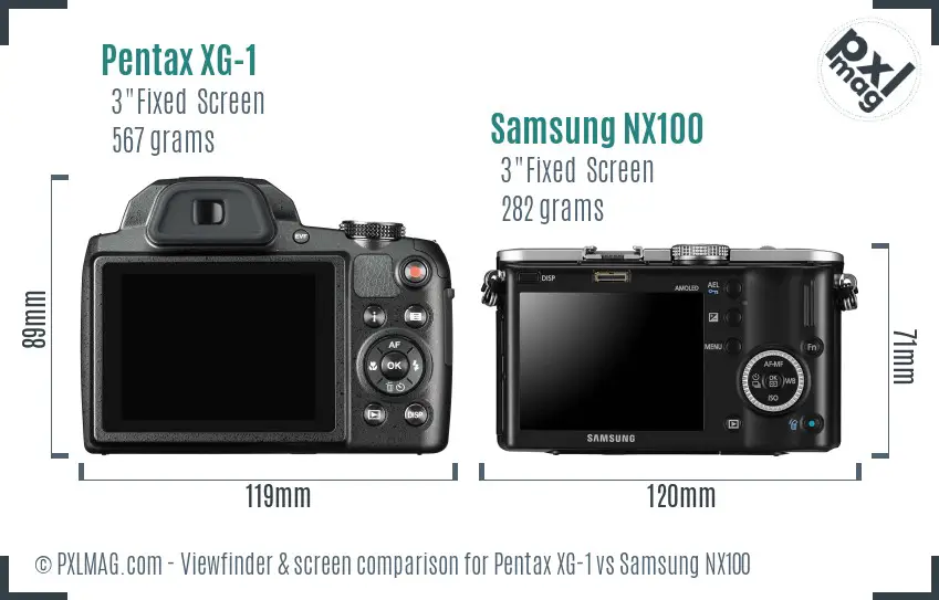 Pentax XG-1 vs Samsung NX100 Screen and Viewfinder comparison