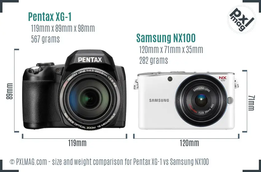 Pentax XG-1 vs Samsung NX100 size comparison