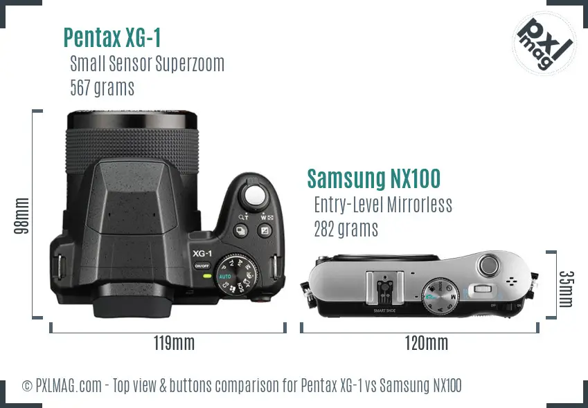 Pentax XG-1 vs Samsung NX100 top view buttons comparison