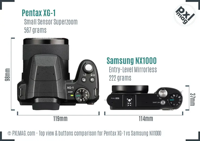 Pentax XG-1 vs Samsung NX1000 top view buttons comparison