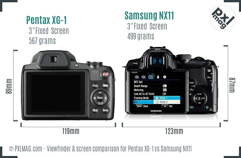 Pentax XG-1 vs Samsung NX11 Screen and Viewfinder comparison