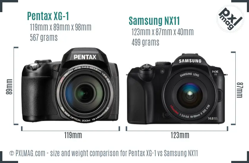 Pentax XG-1 vs Samsung NX11 size comparison