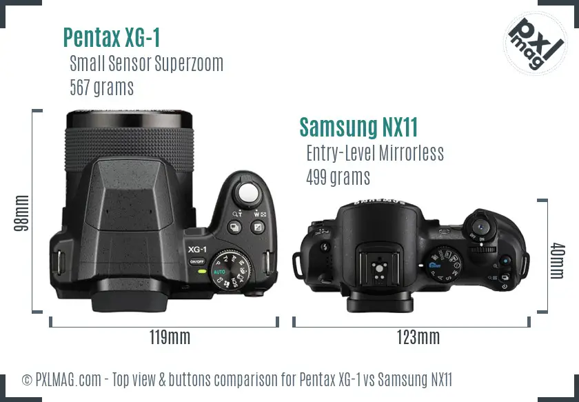 Pentax XG-1 vs Samsung NX11 top view buttons comparison