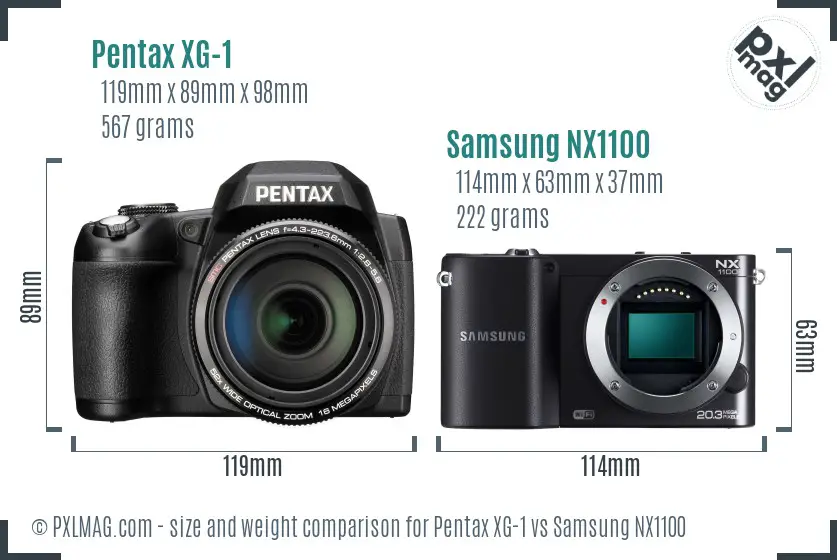 Pentax XG-1 vs Samsung NX1100 size comparison