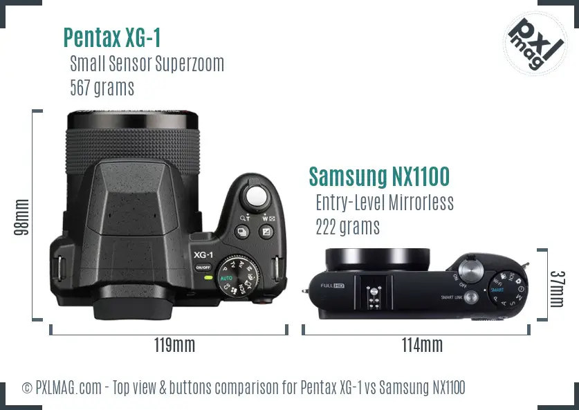 Pentax XG-1 vs Samsung NX1100 top view buttons comparison