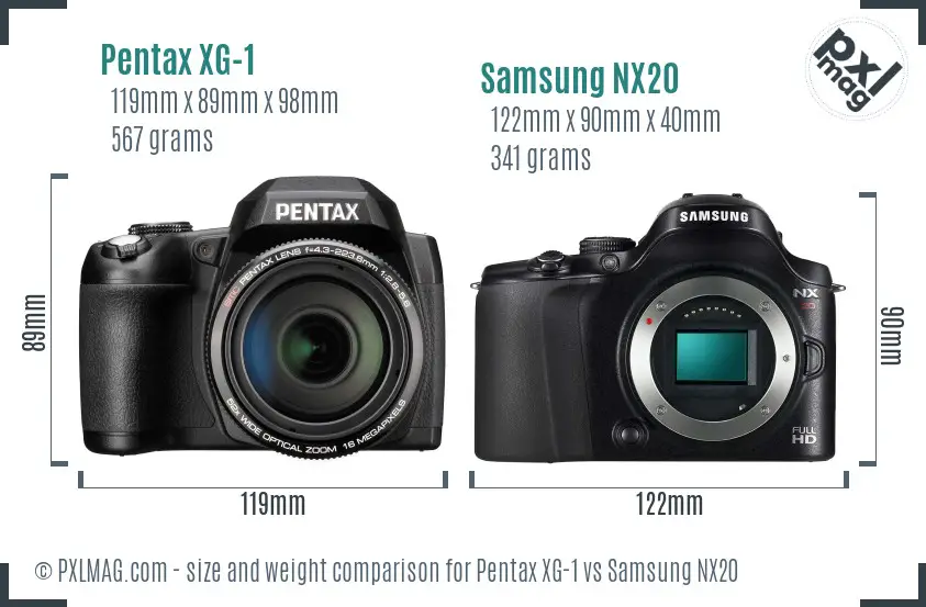 Pentax XG-1 vs Samsung NX20 size comparison