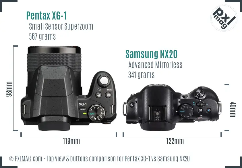 Pentax XG-1 vs Samsung NX20 top view buttons comparison