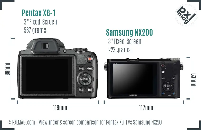 Pentax XG-1 vs Samsung NX200 Screen and Viewfinder comparison