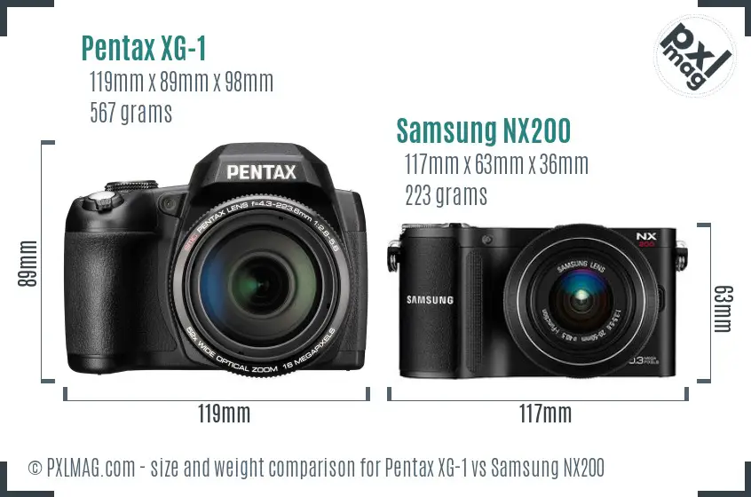 Pentax XG-1 vs Samsung NX200 size comparison