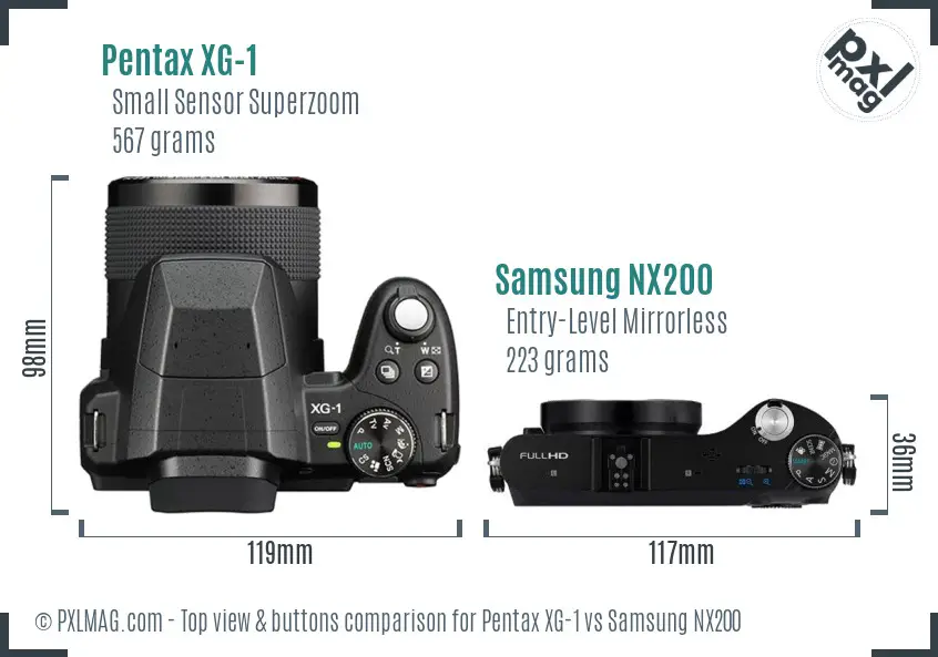Pentax XG-1 vs Samsung NX200 top view buttons comparison