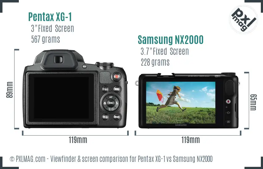 Pentax XG-1 vs Samsung NX2000 Screen and Viewfinder comparison