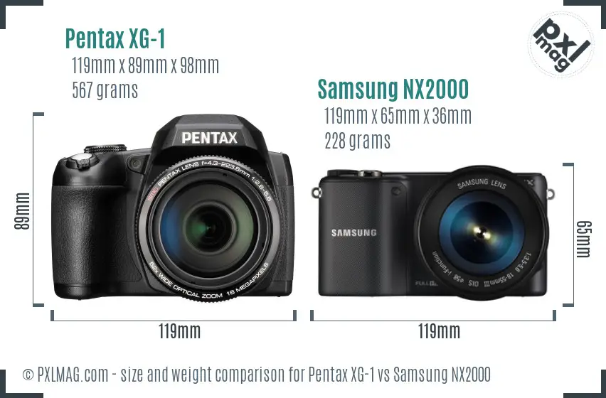 Pentax XG-1 vs Samsung NX2000 size comparison