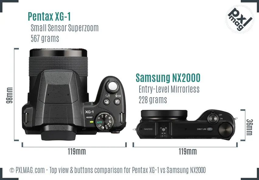 Pentax XG-1 vs Samsung NX2000 top view buttons comparison