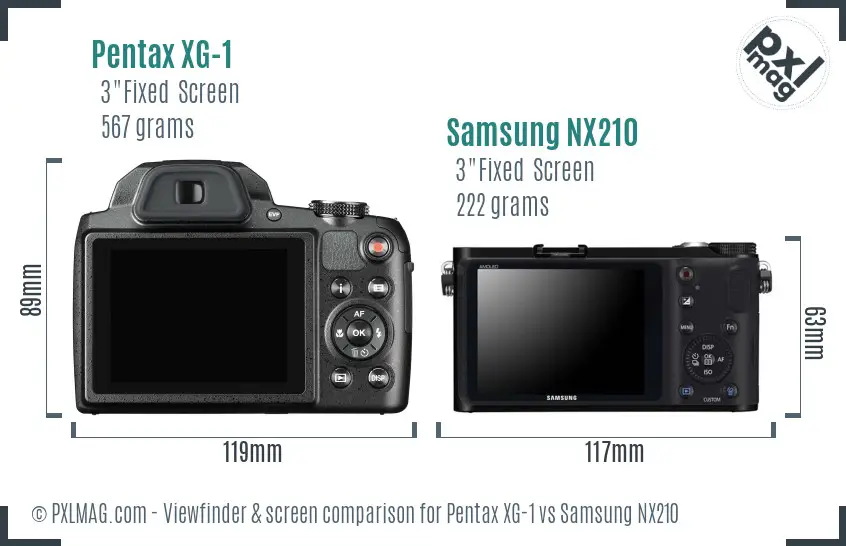 Pentax XG-1 vs Samsung NX210 Screen and Viewfinder comparison
