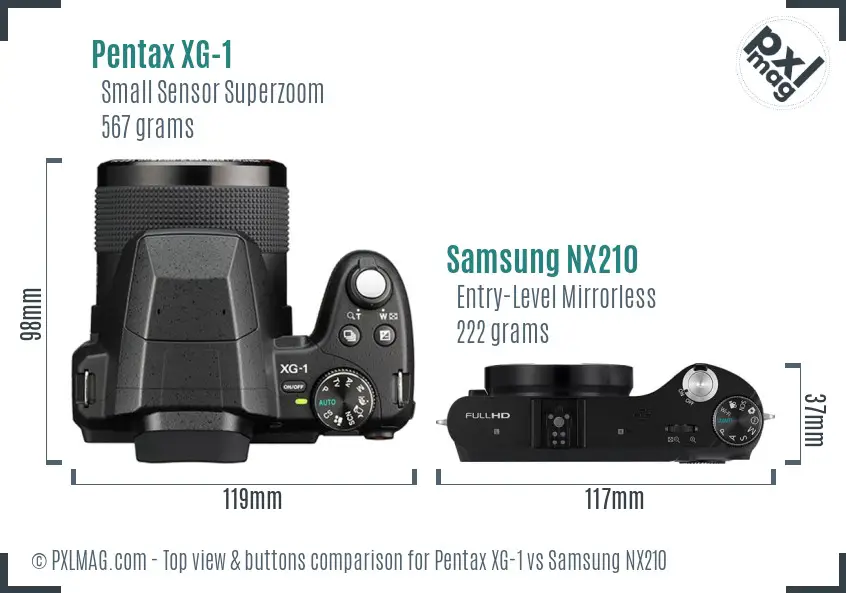 Pentax XG-1 vs Samsung NX210 top view buttons comparison