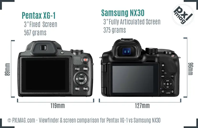 Pentax XG-1 vs Samsung NX30 Screen and Viewfinder comparison