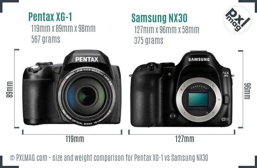 Pentax XG-1 vs Samsung NX30 size comparison