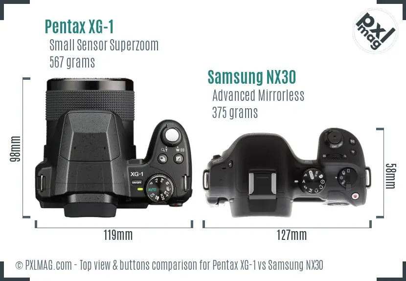 Pentax XG-1 vs Samsung NX30 top view buttons comparison