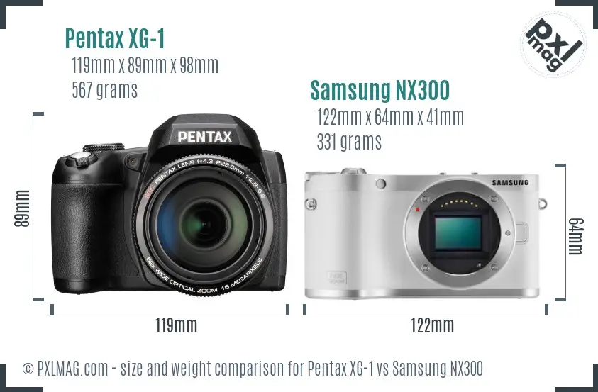 Pentax XG-1 vs Samsung NX300 size comparison