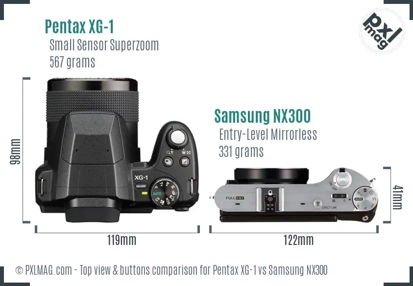 Pentax XG-1 vs Samsung NX300 top view buttons comparison