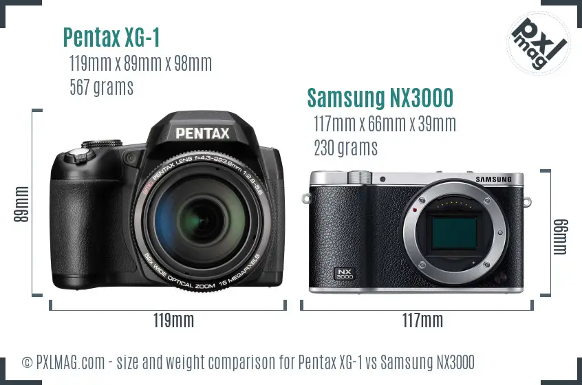 Pentax XG-1 vs Samsung NX3000 size comparison