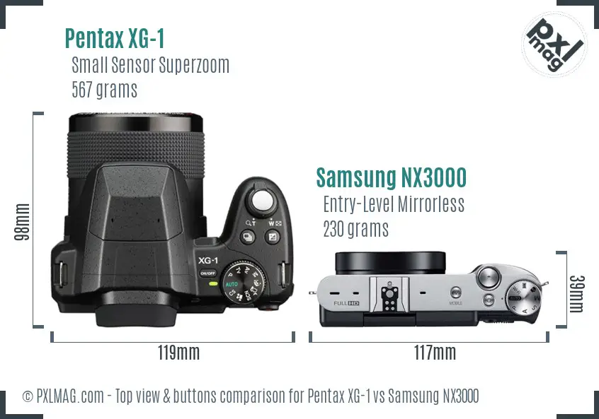 Pentax XG-1 vs Samsung NX3000 top view buttons comparison