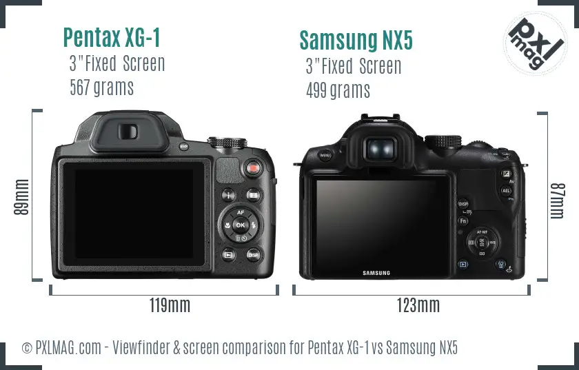 Pentax XG-1 vs Samsung NX5 Screen and Viewfinder comparison