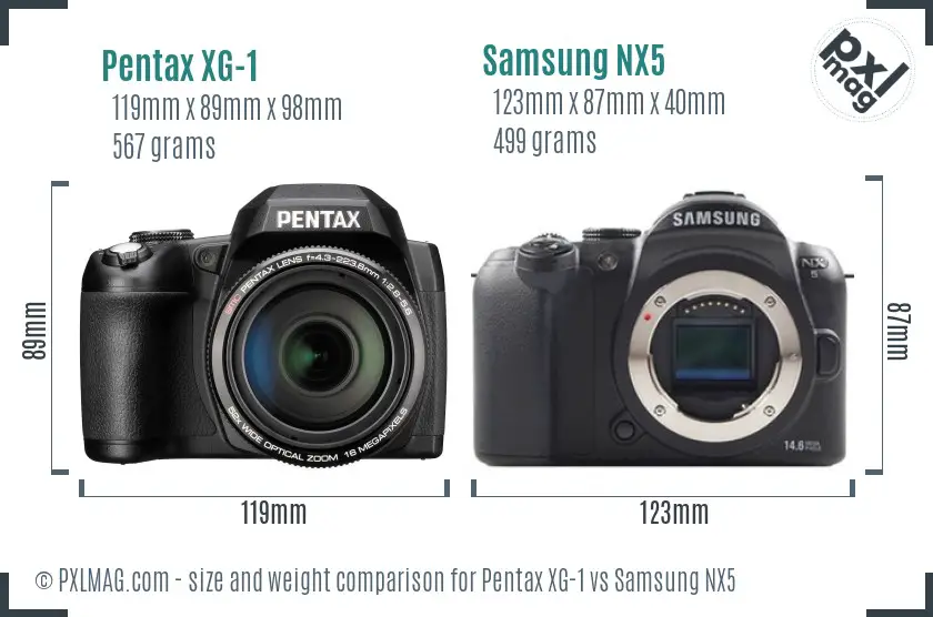 Pentax XG-1 vs Samsung NX5 size comparison