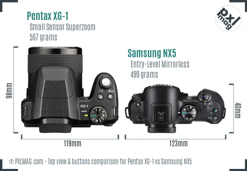 Pentax XG-1 vs Samsung NX5 top view buttons comparison