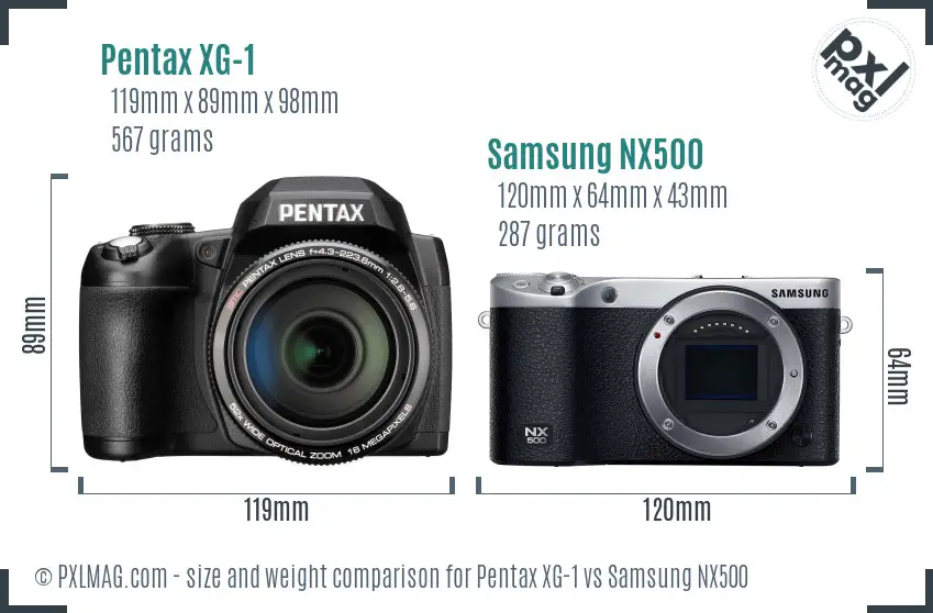 Pentax XG-1 vs Samsung NX500 size comparison