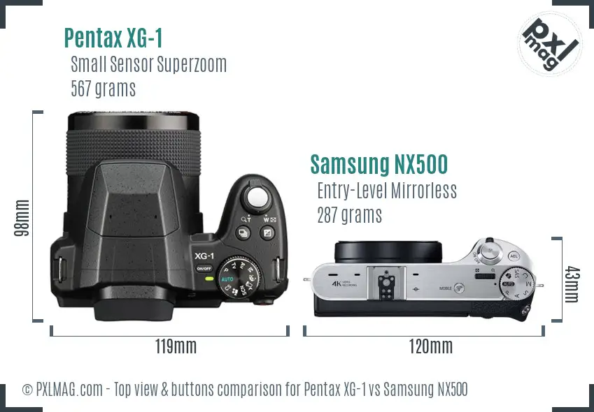 Pentax XG-1 vs Samsung NX500 top view buttons comparison