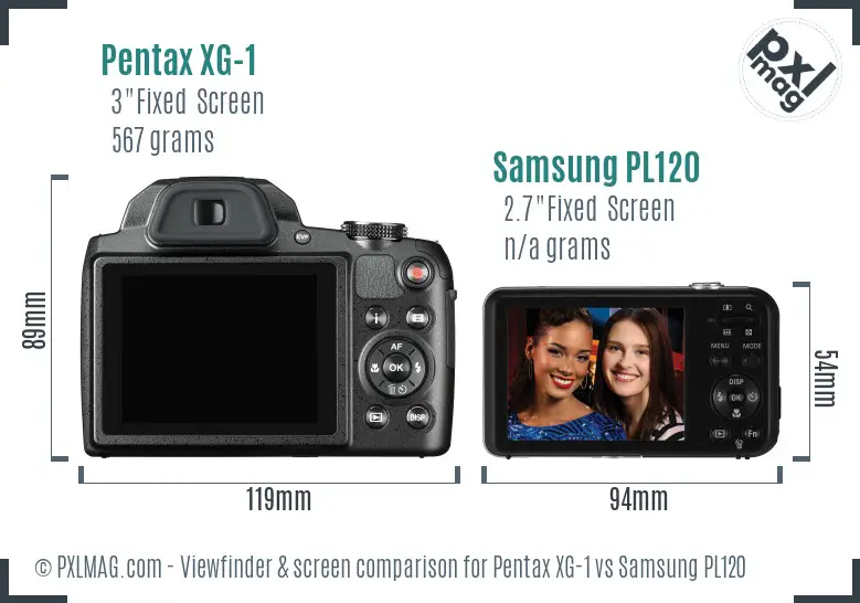 Pentax XG-1 vs Samsung PL120 Screen and Viewfinder comparison
