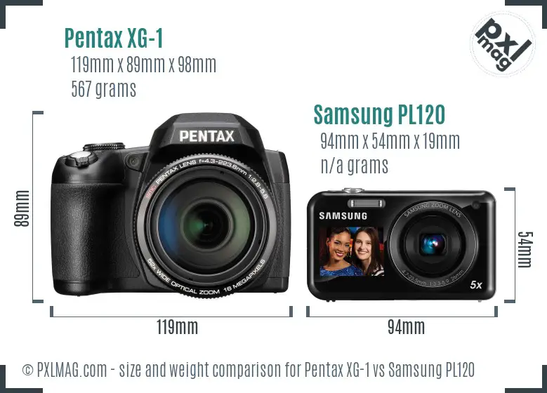 Pentax XG-1 vs Samsung PL120 size comparison