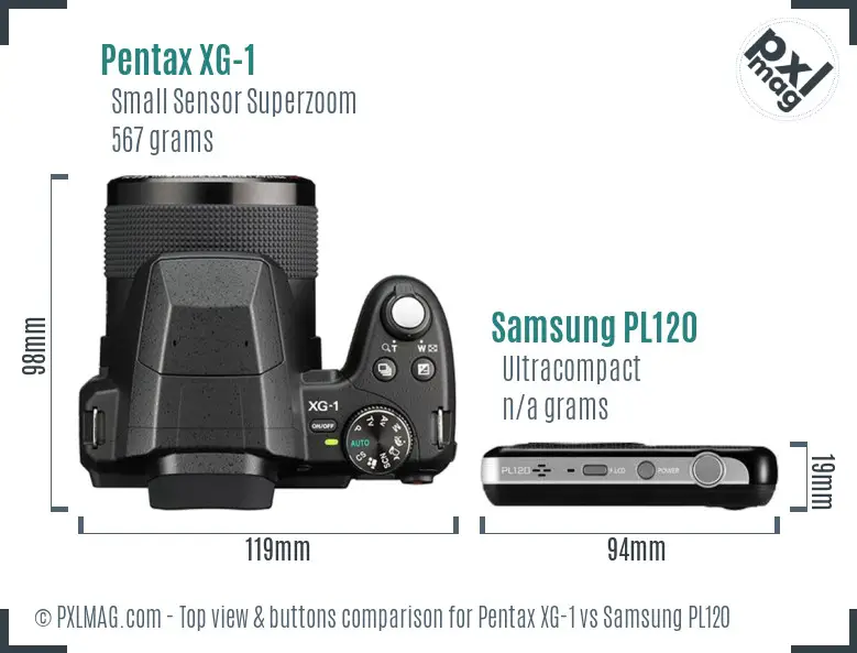 Pentax XG-1 vs Samsung PL120 top view buttons comparison
