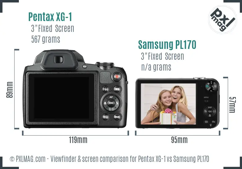 Pentax XG-1 vs Samsung PL170 Screen and Viewfinder comparison