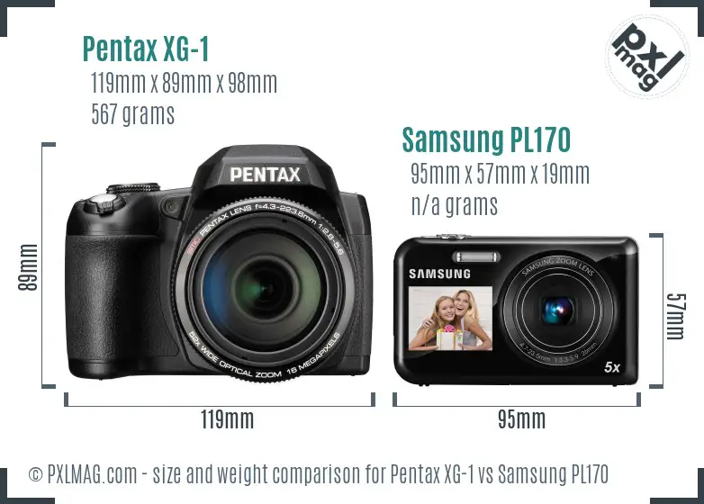 Pentax XG-1 vs Samsung PL170 size comparison
