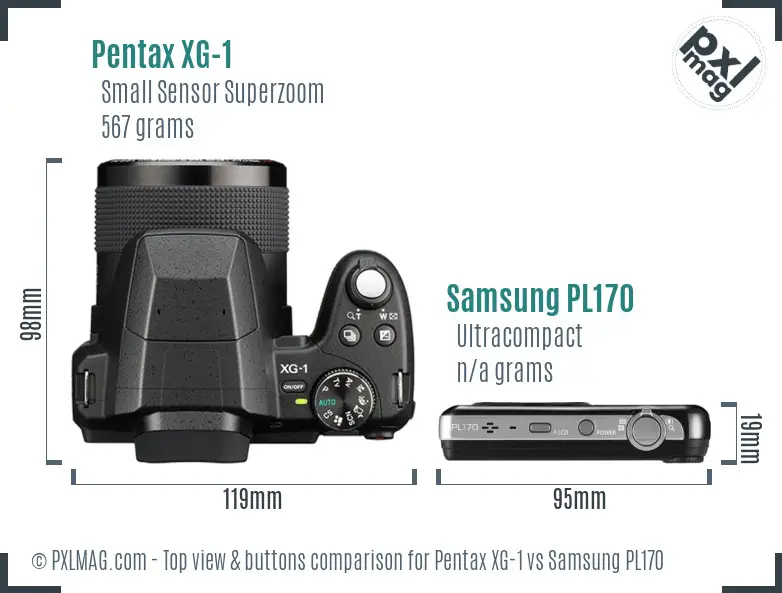 Pentax XG-1 vs Samsung PL170 top view buttons comparison