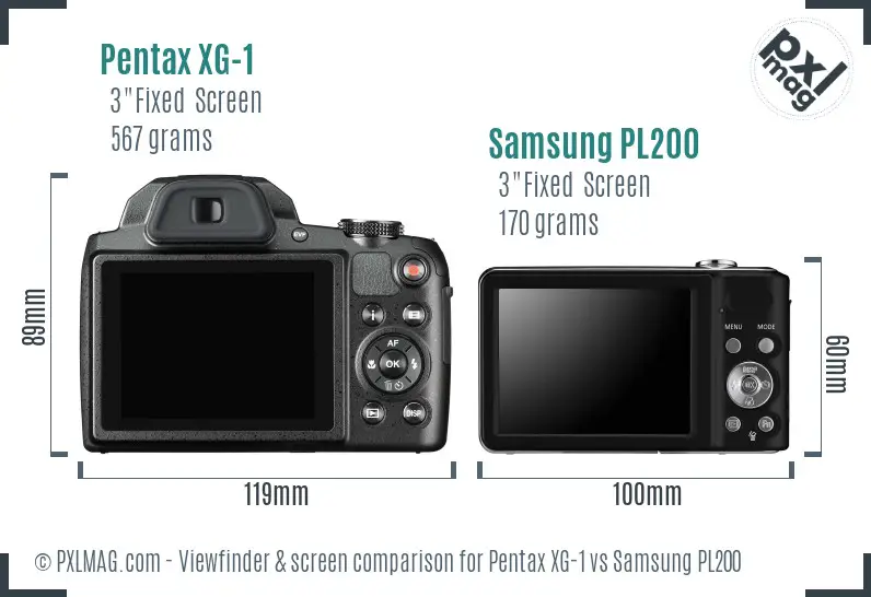 Pentax XG-1 vs Samsung PL200 Screen and Viewfinder comparison