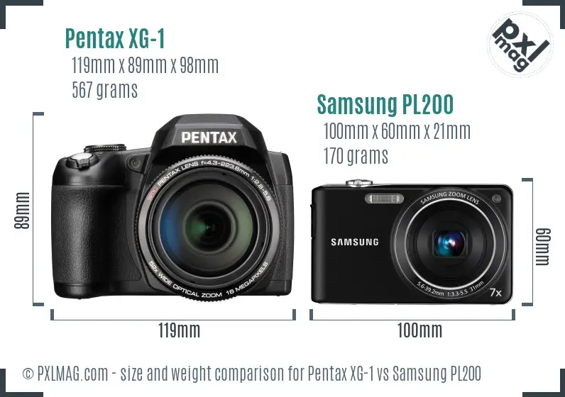 Pentax XG-1 vs Samsung PL200 size comparison