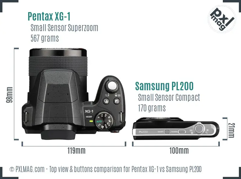 Pentax XG-1 vs Samsung PL200 top view buttons comparison