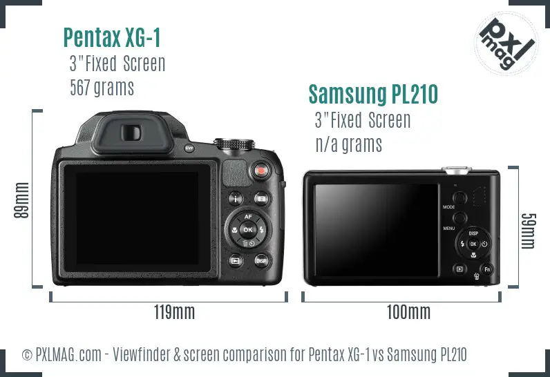 Pentax XG-1 vs Samsung PL210 Screen and Viewfinder comparison