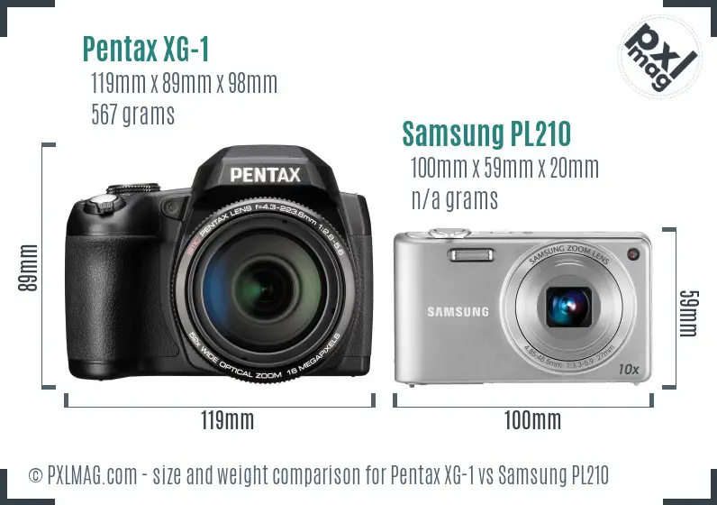 Pentax XG-1 vs Samsung PL210 size comparison