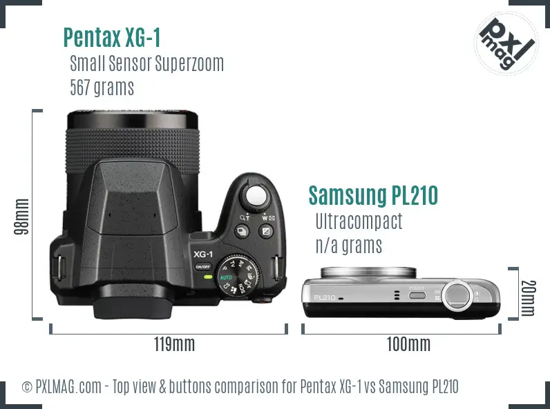 Pentax XG-1 vs Samsung PL210 top view buttons comparison