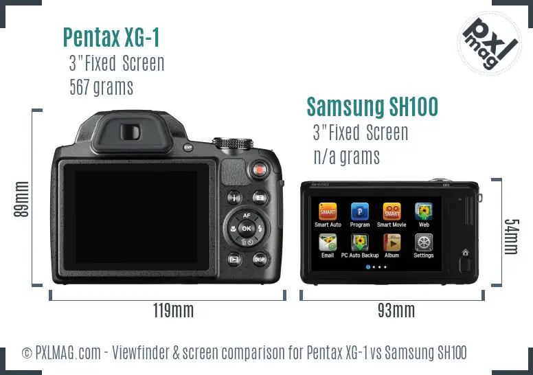 Pentax XG-1 vs Samsung SH100 Screen and Viewfinder comparison