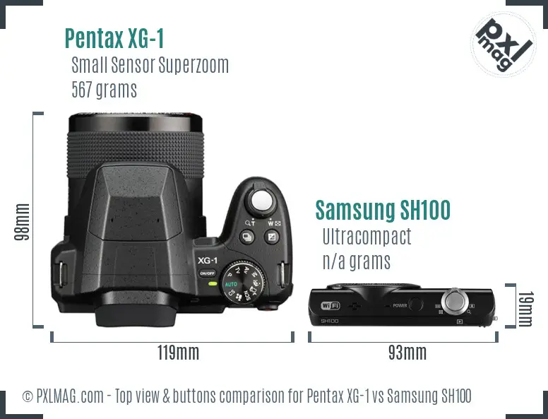 Pentax XG-1 vs Samsung SH100 top view buttons comparison